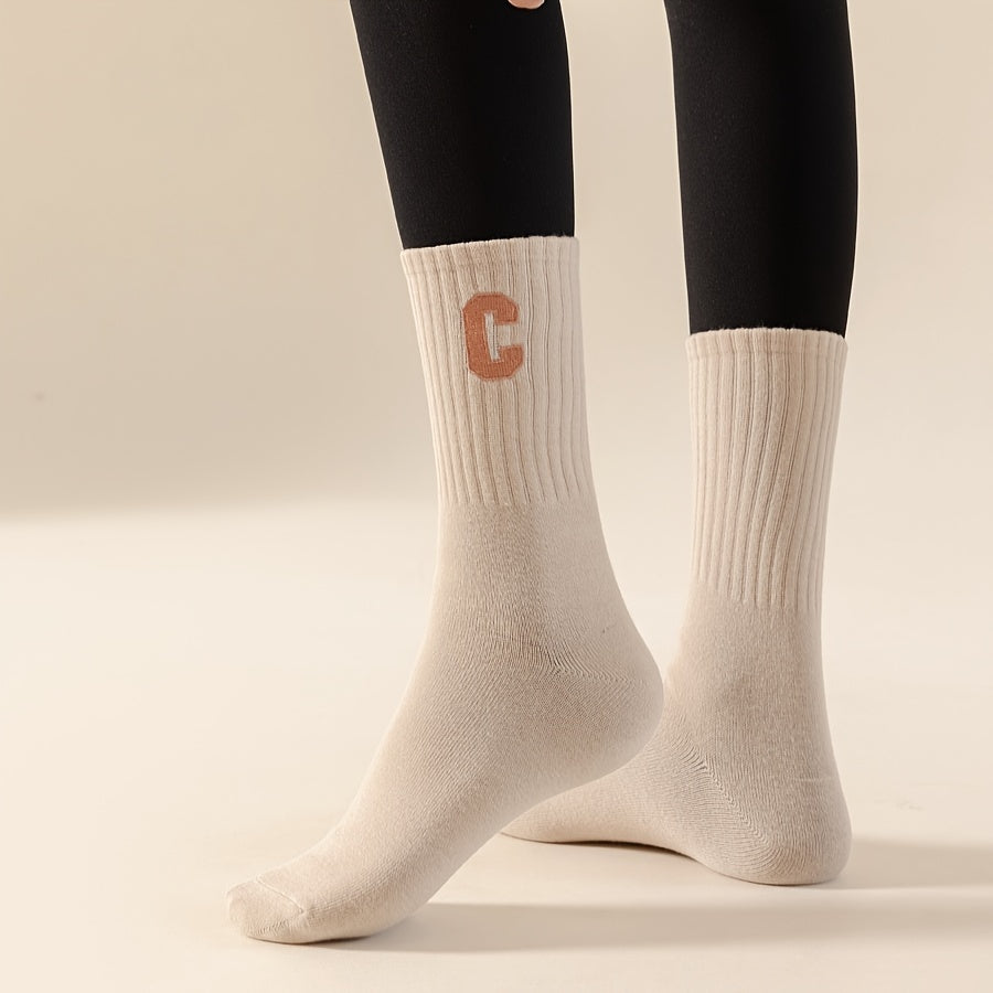 C Print Crew Socks Comfy All match Mid Tube Socks Women's Stockings