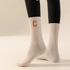 C Print Crew Socks Comfy All match Mid Tube Socks Women's Stockings