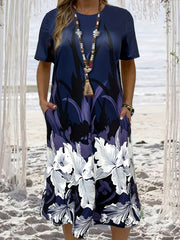 Vacay Dress Women's Plus Floral Print Short Sleeve Dress