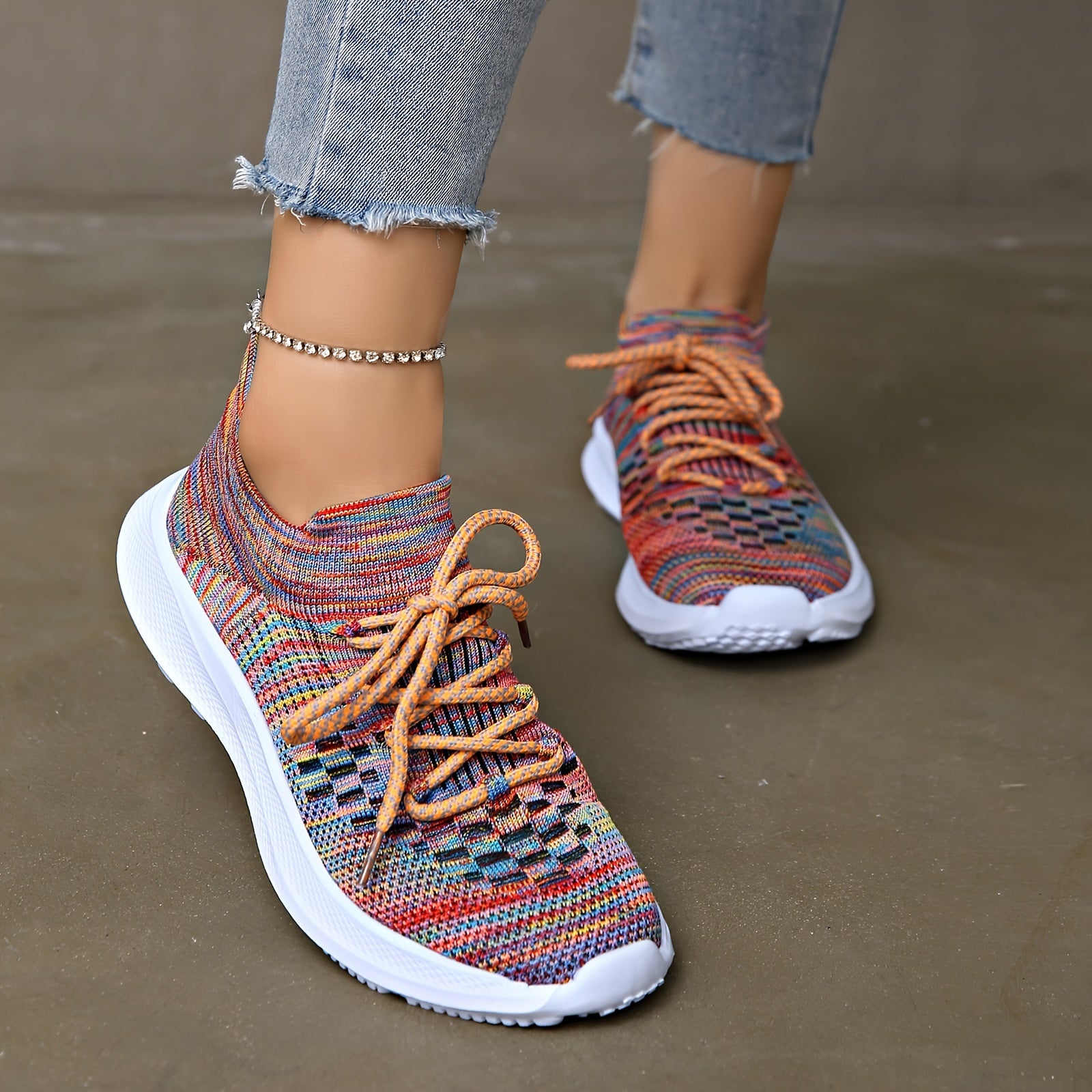 Colorful Mesh Breathable Woven Shoes Lightweight Running Shoes