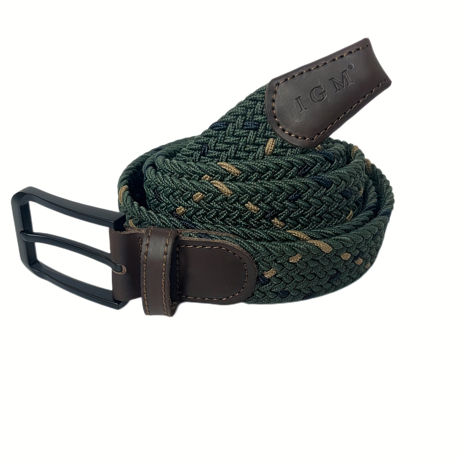 Elastic Army Green Square Plaited Belt Men's Canvas Woven Belt
