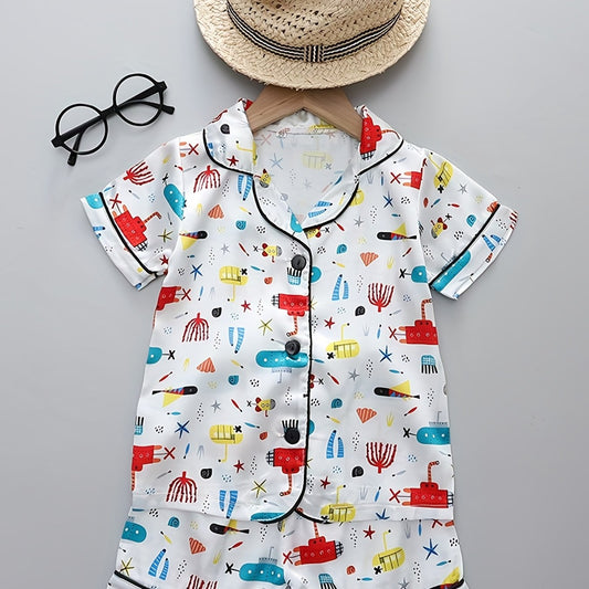 Boys Submarine Pajamas Set Short Sleeves Tops & Bottoms