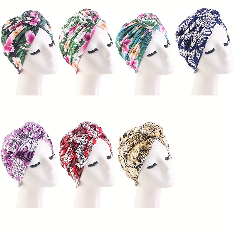 Boho Flower Leaf Print Turban Cap Head Wrap Bandana