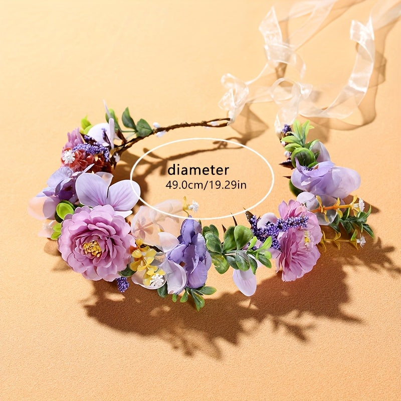 Bohemian Floral Headband Purple Pink Flowers Hair Accessory Weddings