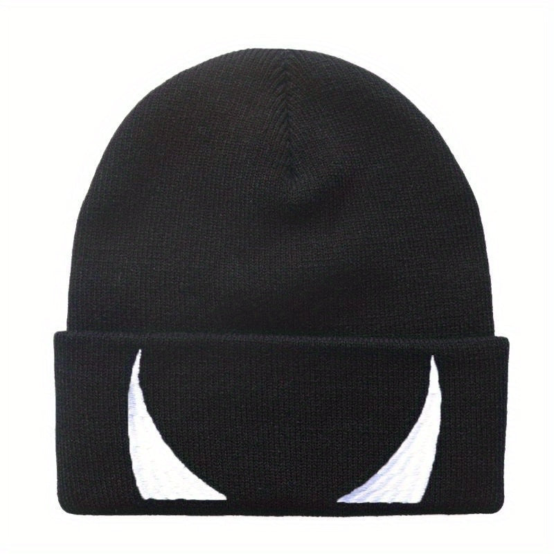 Ear Protection Knit Beanie Hat Devils Horn Embroider