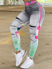 Casual Leggings Women's Plus Denim & Print Stretchy Skinny Leggings