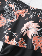 Floral Print Off Shoulder Ruffle Plus Size Swimsuit