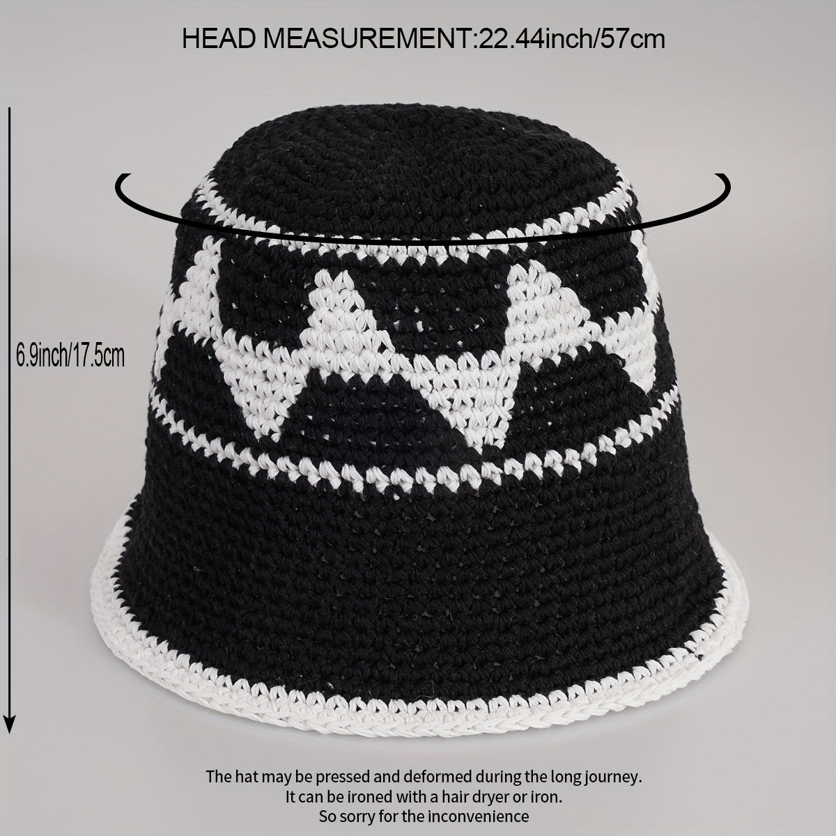 Vintage Plaid Crochet Bucket Hat Classic Basin Hat Casual Breathable Cloche Hats