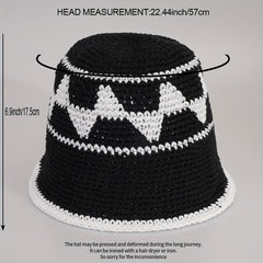 Vintage Plaid Crochet Bucket Hat Classic Basin Hat Casual Breathable Cloche Hats