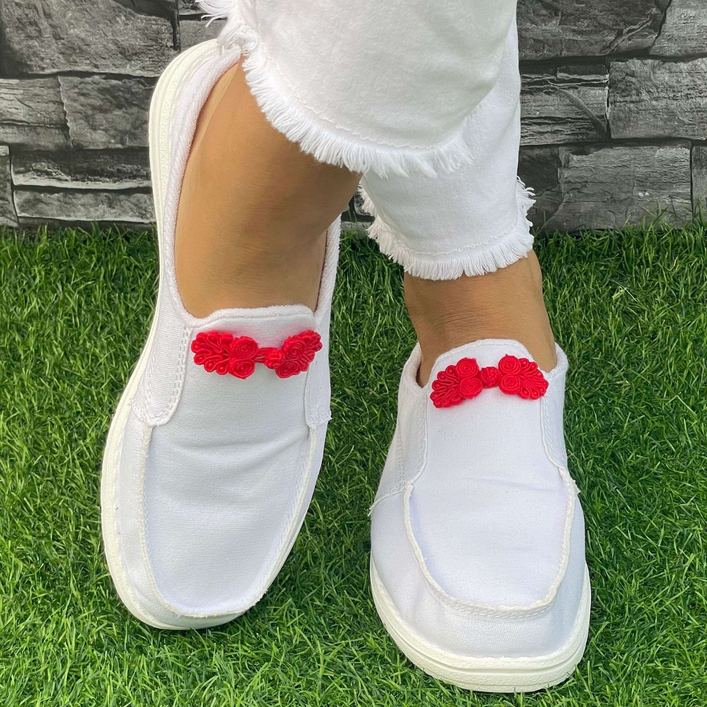 Red Button Decor Flat Shoes Women's Shallow Mouth Casual Shoes