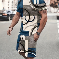 Men's Vintage T Shirt & Short Set Crew Neck Stretch Casual Tee