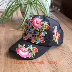 Peacock Embroidery Baseball Cap Boho Sunscreen Dad Hats Vintage Adjustable