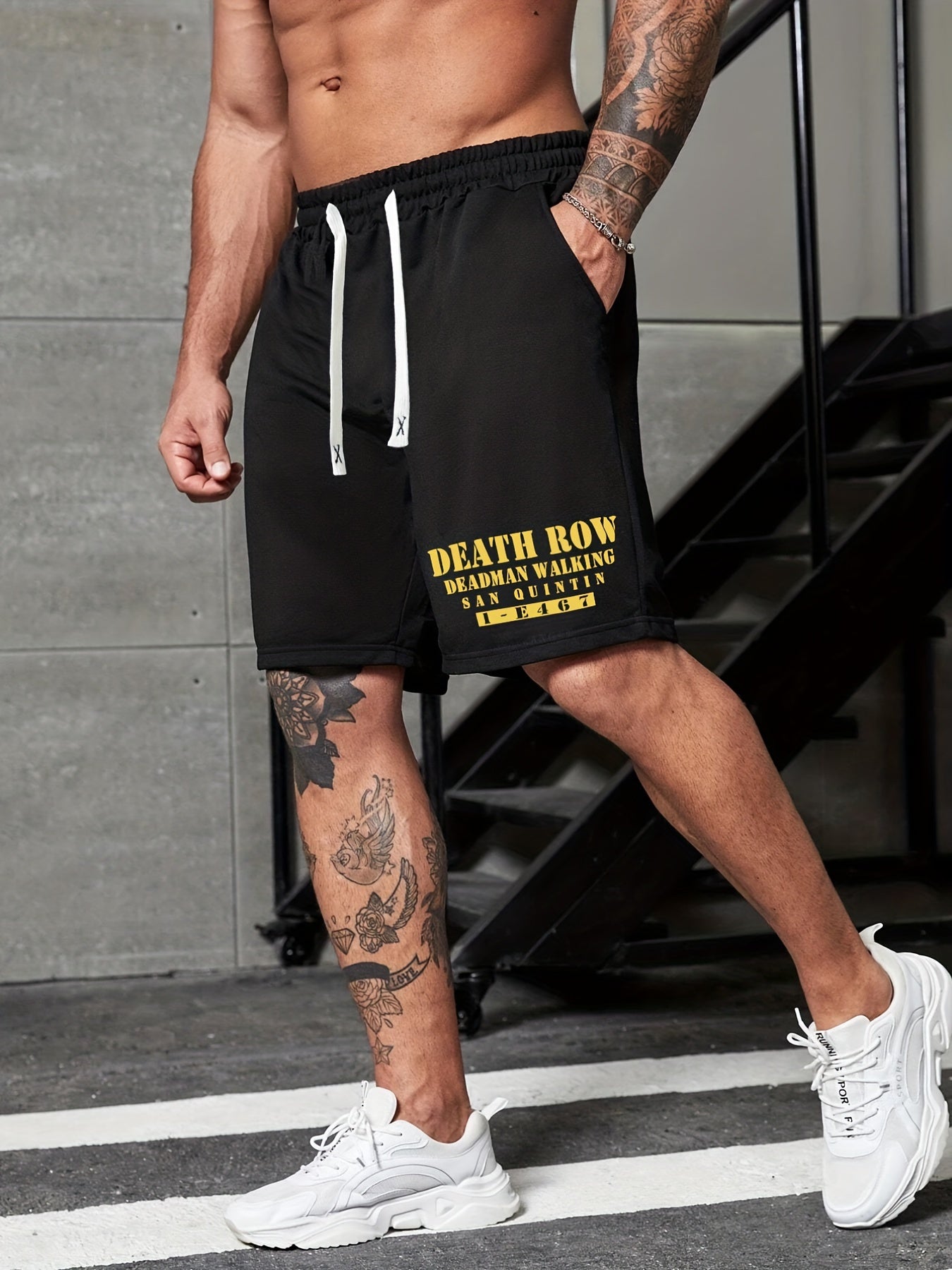 Men's Death Row Print Shorts Casual Stretch Drawstring Shorts