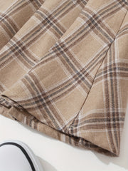 Plaid Side Zip Pleated Skirt Preppy Skirt For Spring & Summer Women's Clothing