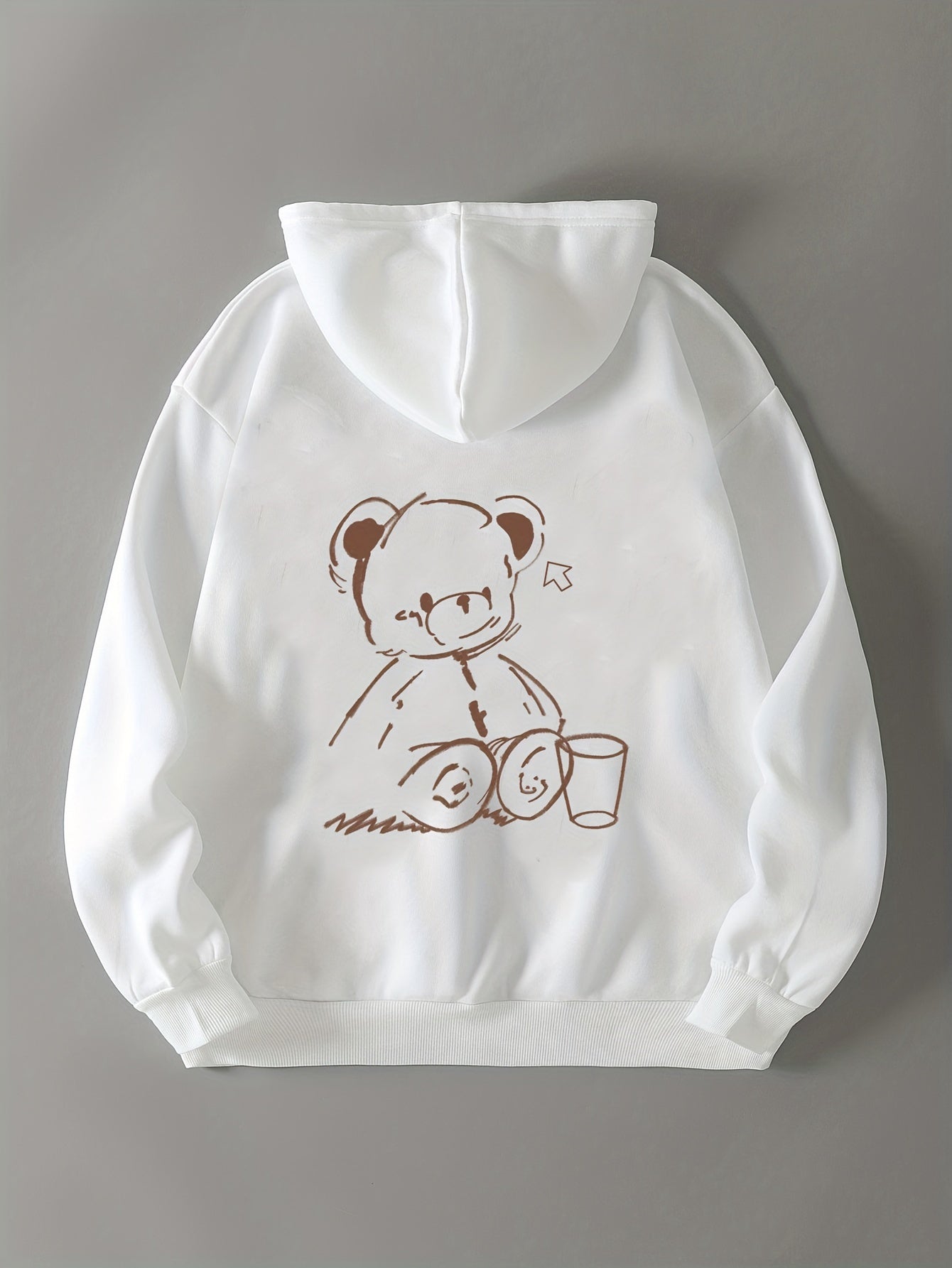 Casual Long Sleeve Bear Graphic Hoodie Women's Tops