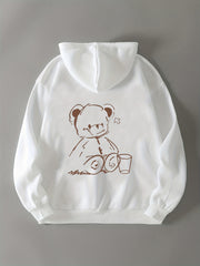 Casual Long Sleeve Bear Graphic Hoodie Women's Tops