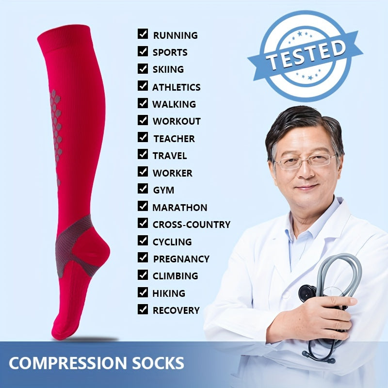 3 Pairs 20-30mmHg Compression Socks for Sports Striped Nylon Calves