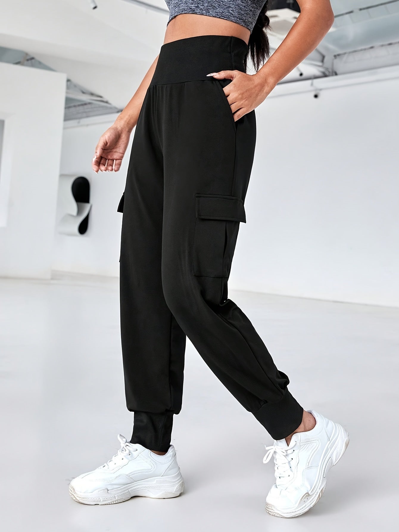 Loose Fit Casual Jogger Pants Solid Stretchy Sports Trousers