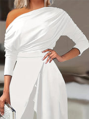 Solid Ruched Split Jumpsuit Casual Wide Leg Jumpsuit