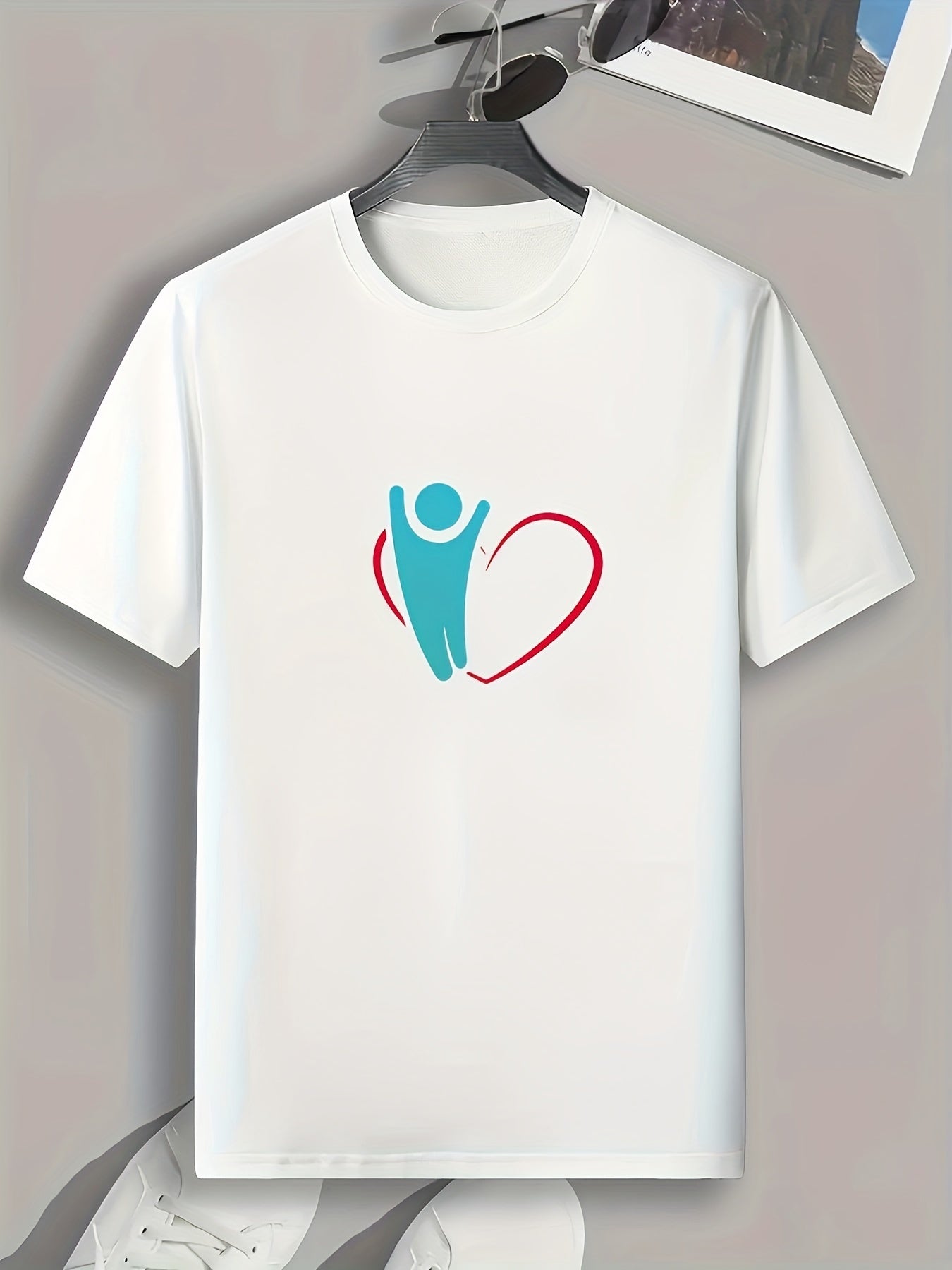 Heart Print Men's Comfy T shirt for Outdoor Summer