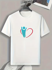 Heart Print Men's Comfy T shirt for Outdoor Summer
