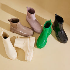 Women's Mid Calf Rain Boots Elastic Mouth Non-slip Waterproof Short B