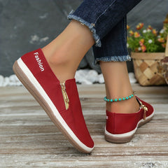 Women's Zipper Detail Canvas Shoes Espadrille Sole Slip On Flat Shoes