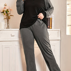 Plus Size Button Decor Raglan Sleeve Top & Joggers Lounge Set