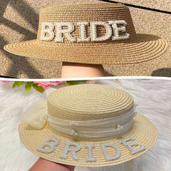 Beige Brown Bride Straw Hat and Heart-Shaped Frame Glasses Set