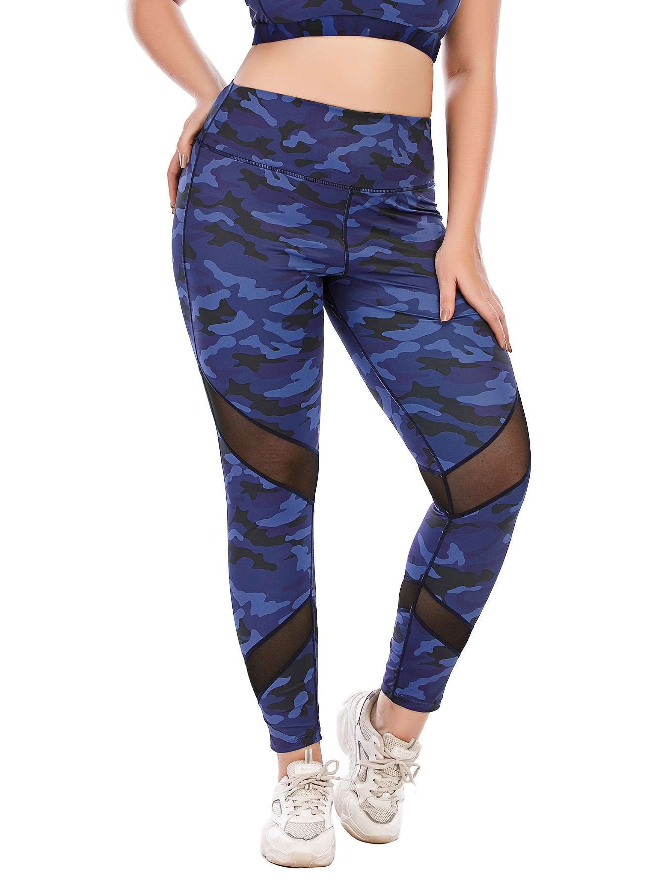 Camo Print Mesh Yoga Leggings Women's Plus Medium Stretch Pants