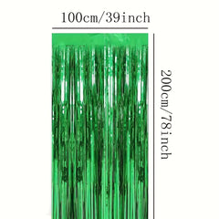 3 Pcs Christmas Red Green Silvery Foil Fringe Curtains
