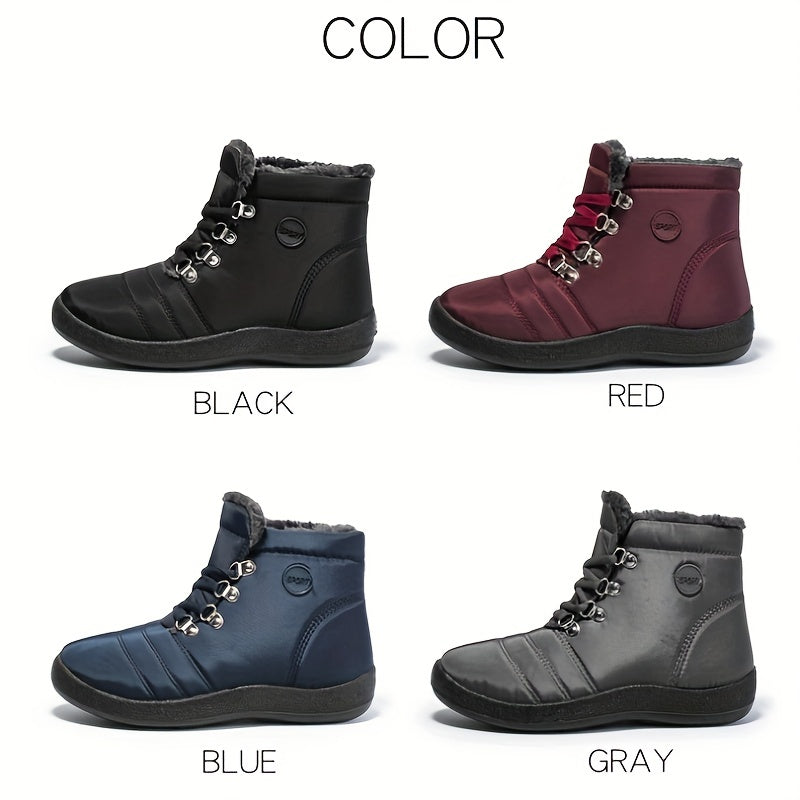 Women's Snow Boots Fleece Lining Lace Up Waterproof Ankle Boots