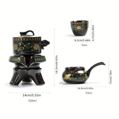 Retro Ceramic Tea Set with Stone Mill and Graphite Fortune Turn