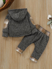 2pcs Baby Boys Plaid Hoodies & Trim Sets
