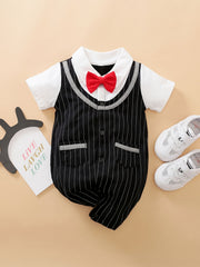 Baby Boys Casual Short Sleeve Bowtie Gentleman Romper Clothes