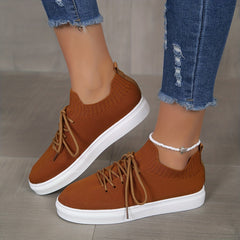 Women's Breathable Knit Sneakers Lightweight Low Top Lace Up Shoes