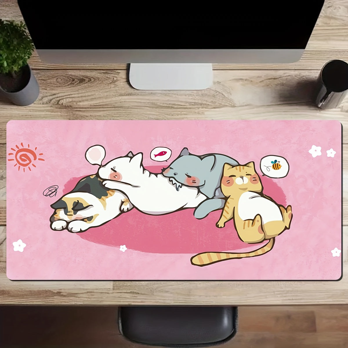 Pink Cat Large Mouse Pad Non Slip Office Desk Mat