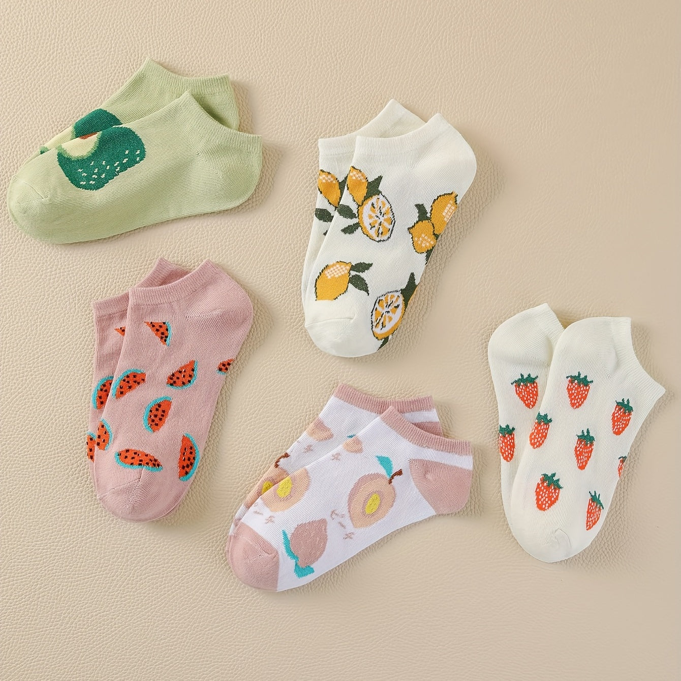 5 Pairs Fruit Pattern Ankle Socks Breathable Women's Stockings