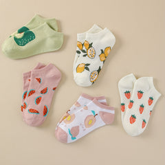 5 Pairs Fruit Pattern Ankle Socks Breathable Women's Stockings