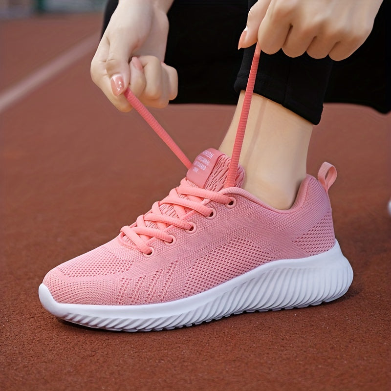 Women's Solid Running Shoes Flying Woven Mesh Breathable Walking Shoes