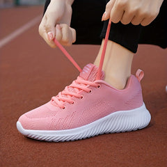 Women's Solid Running Shoes Flying Woven Mesh Breathable Walking Shoes