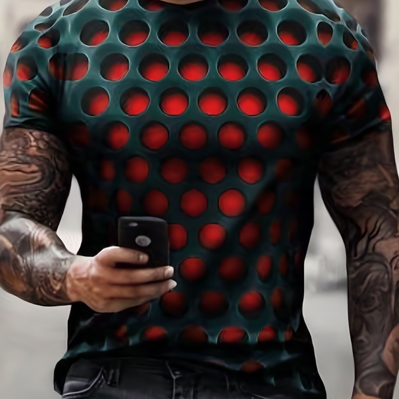 Men's 3D Pattern Graphic Active Tee Top Short Sleejson Slightly Stretch
