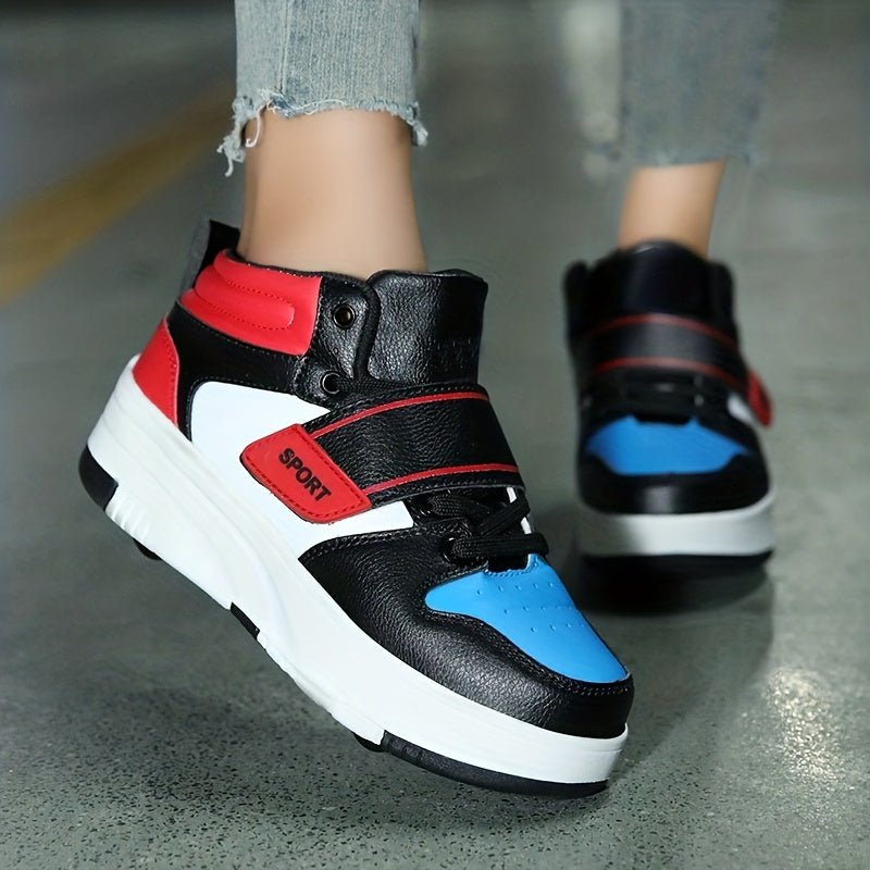 Youth Roller Shoes Hook & Loop Comfy 4 Wheels Skate Sneakers