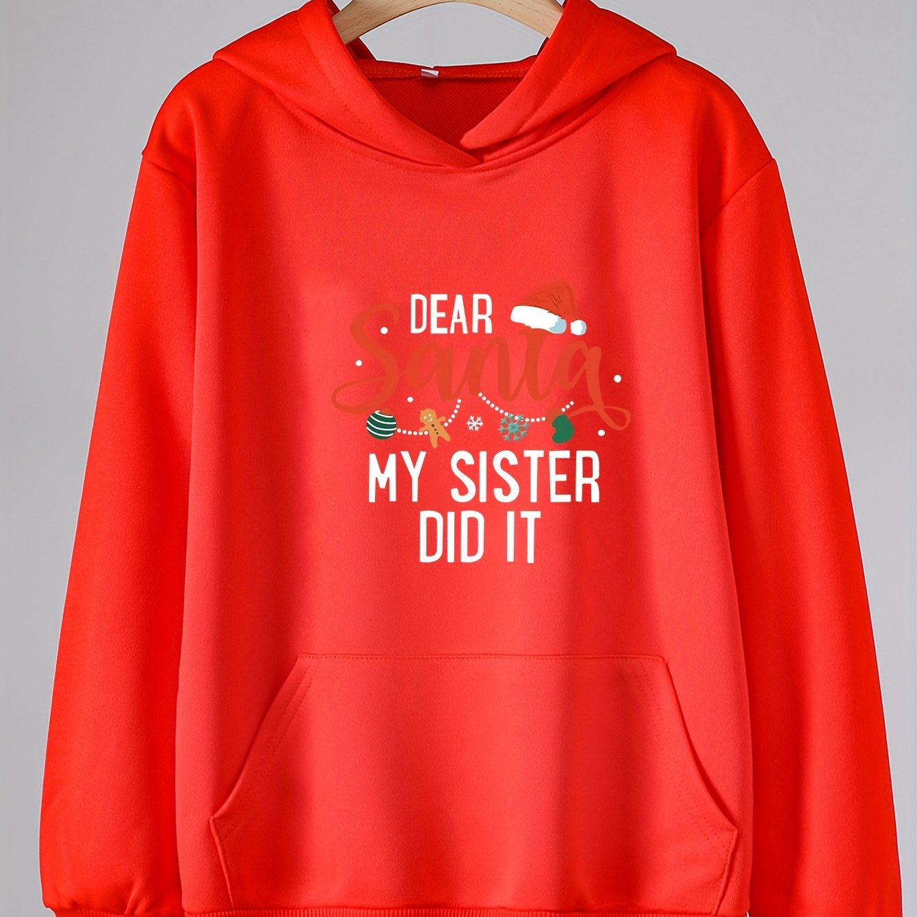 Girls Christmas Theme Letter Pattern Hoodie