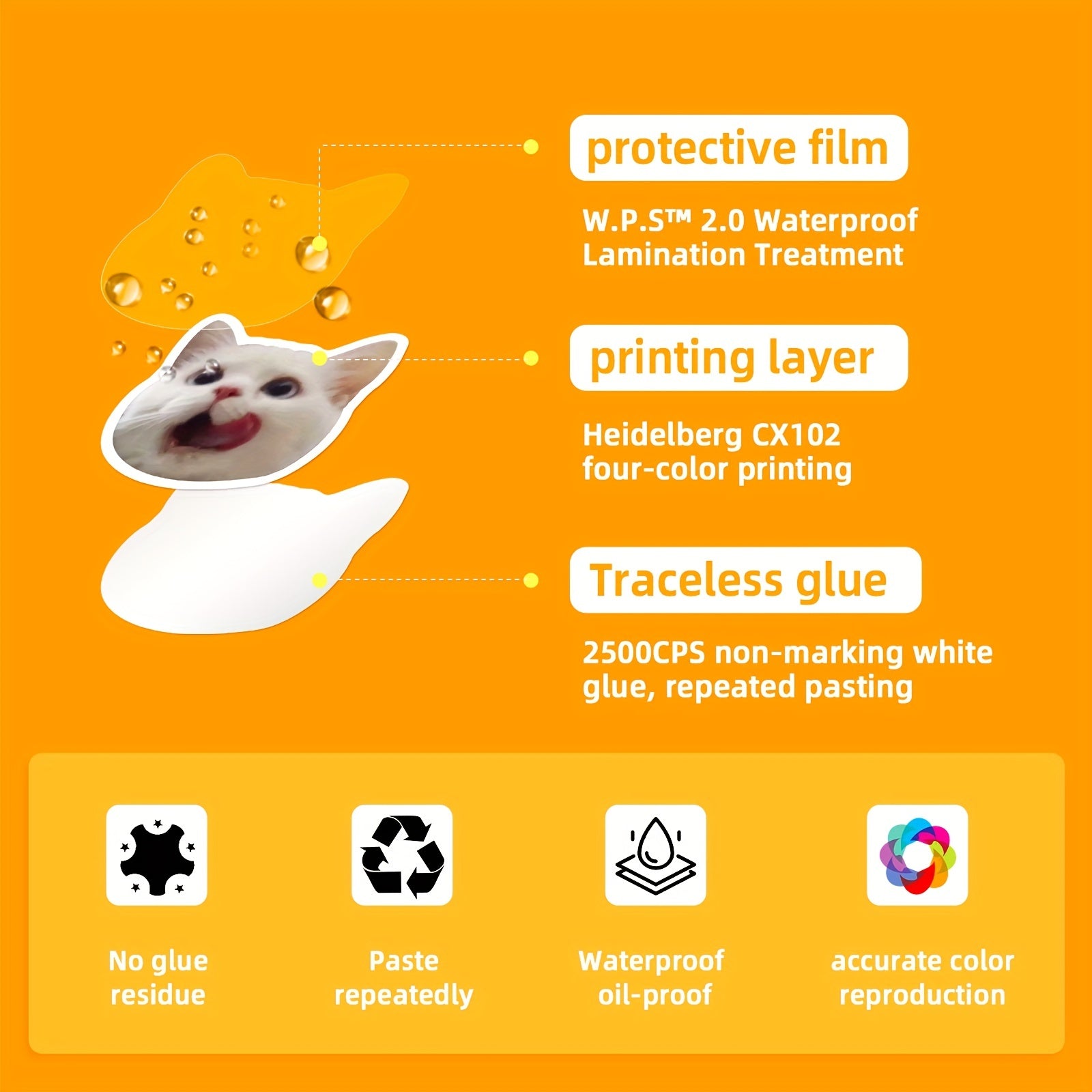 50PCS Cat Waterproof Stickers Vinyl Stickers for Water Bottle Laptop Phone Skate
