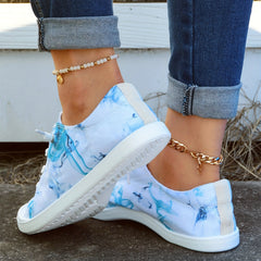Women's Flat Canvas Lace Up Sneakers Casual Round Toe Shoes