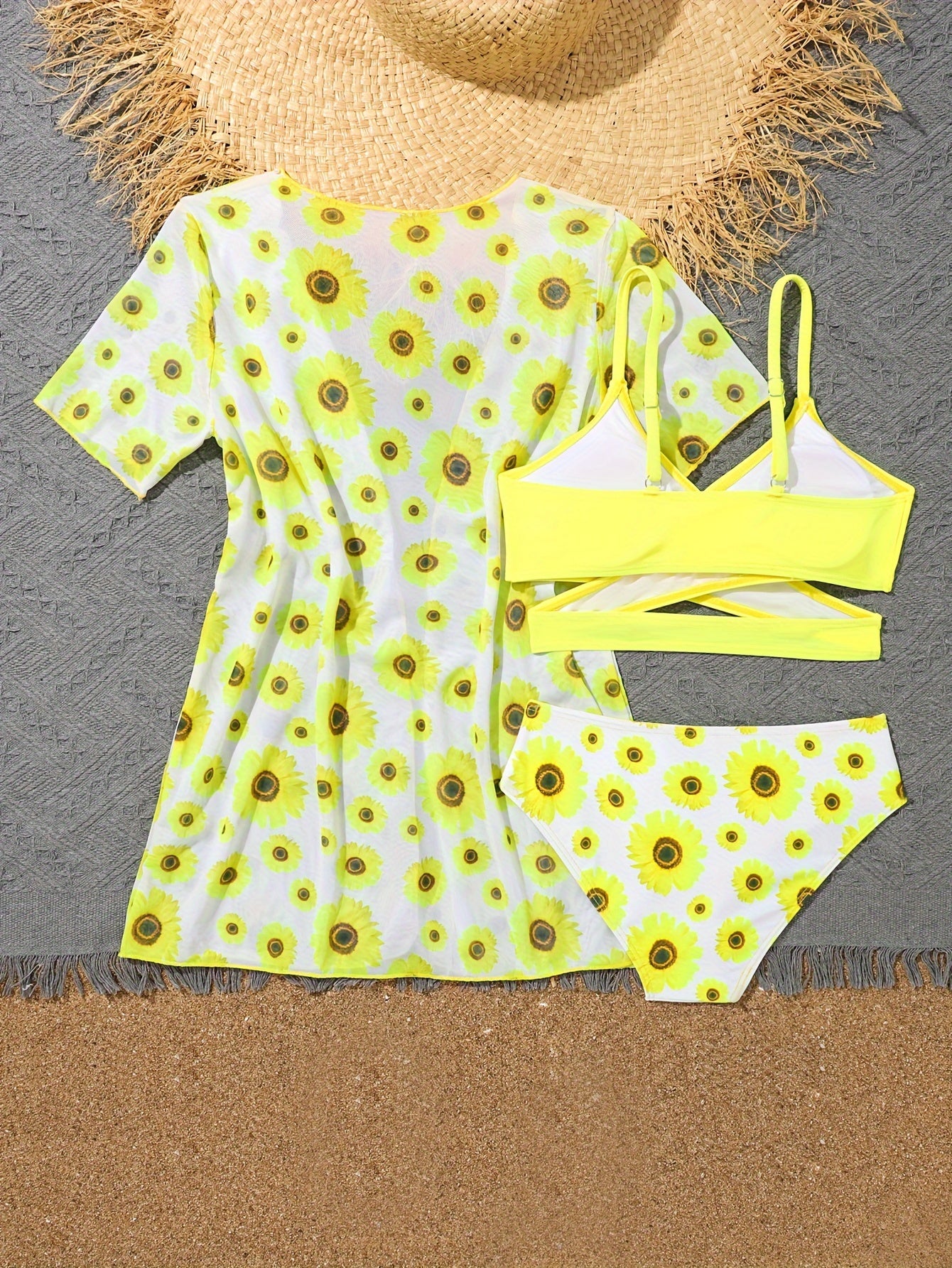 Girls Sunflower Bikini Swimsuit Sets for Summer Party