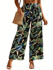 Boho Allover Print Wide Leg Pants with Tie Waist