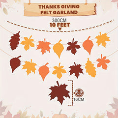 Felt Leaf Garland Thanksgiving Fall Decorations 3.05m Fall Leaf Banner Garland