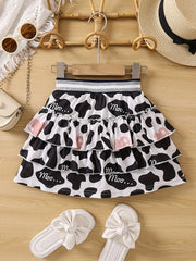 Toddler Girls Cow & Letter Ruffle Trim Stripe Princess Skirt